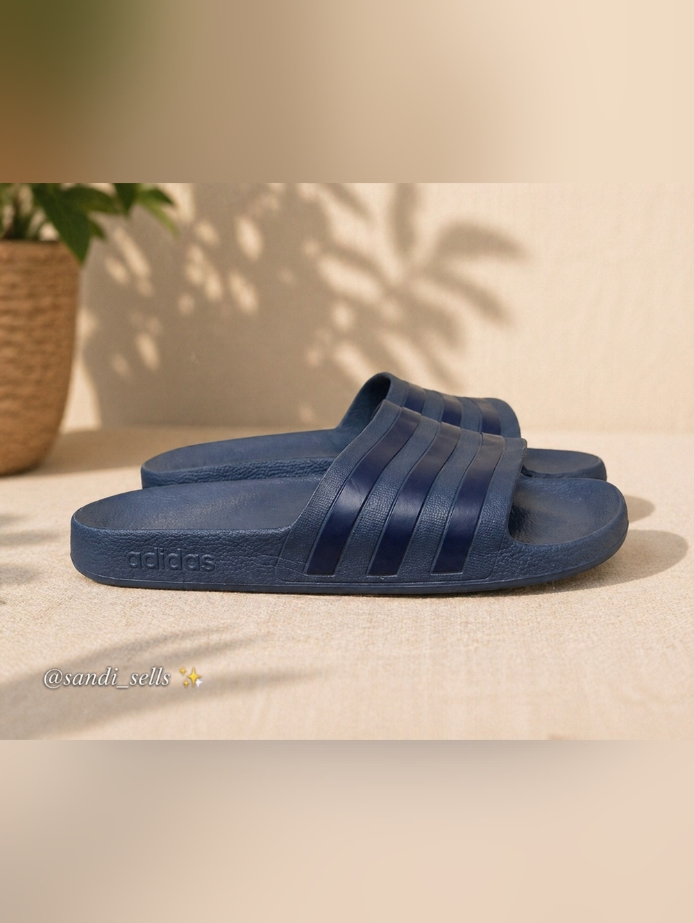 adidas Navy Blue Slide Sandals with Three Stripes